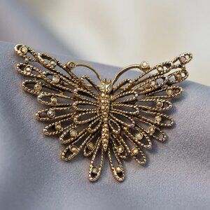 Oscar de la Renta Butterfly Brooch Gold Openwork 2.25" Vintage